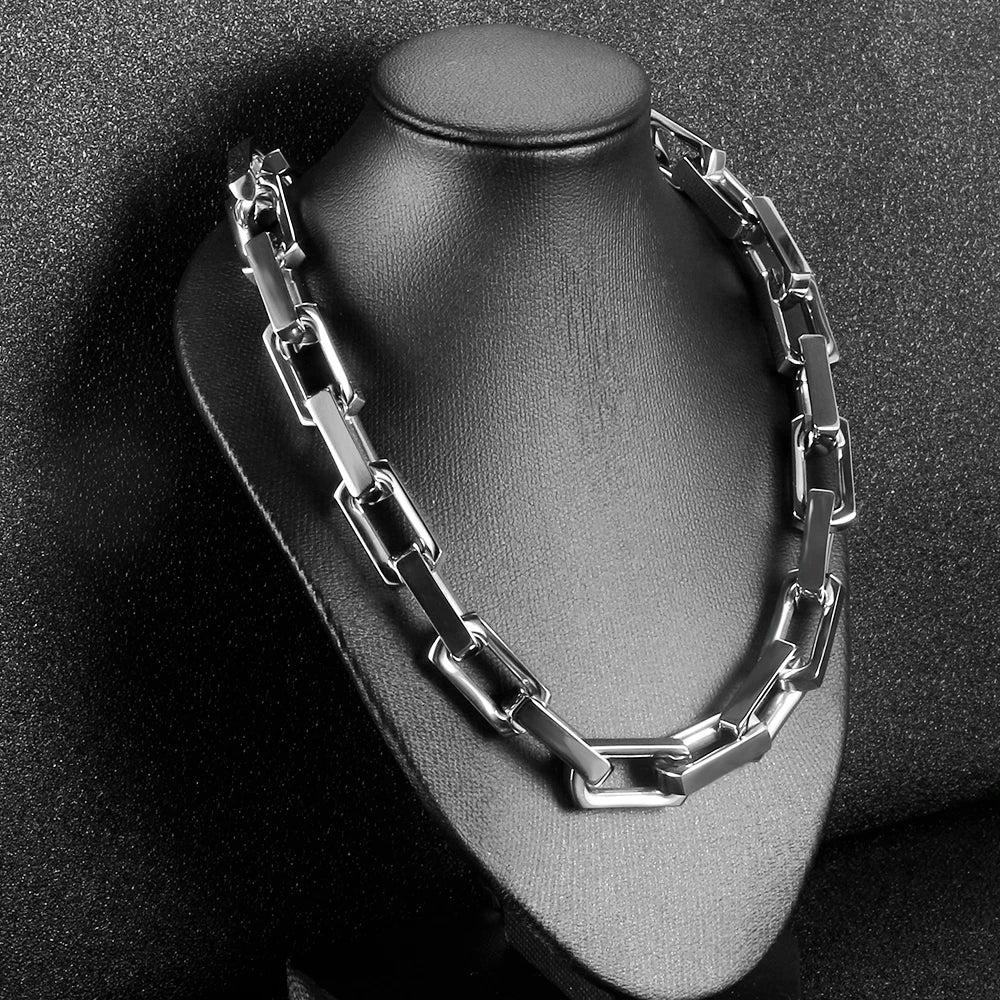 9.5mm Thick Stainless Steel Bamboo Necklaces Bracelets for Men Women Waterproof Square Rhombus Chain Accessories