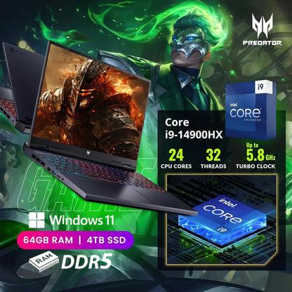 Acer Predator Helios Neo 16" Gaming Laptop,Intel Core i9-14900HX,64GB RAM,4TB SSD,GeForce RTX 4060,Black,with Gaming Mouse