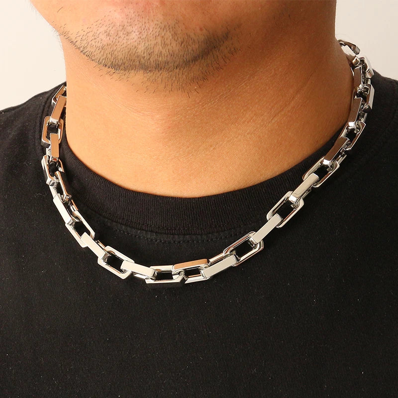 9.5mm Thick Stainless Steel Bamboo Necklaces Bracelets for Men Women Waterproof Square Rhombus Chain Accessories