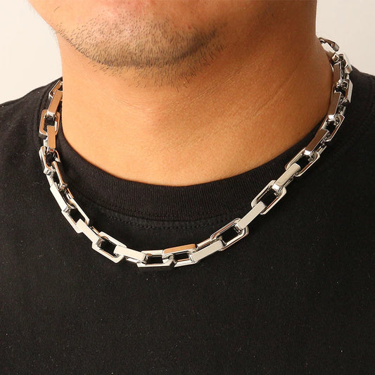 9.5mm Thick Stainless Steel Bamboo Necklaces Bracelets for Men Women Waterproof Square Rhombus Chain Accessories
