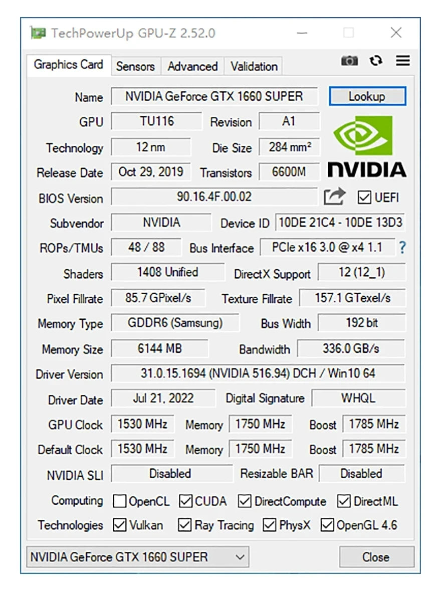 Tarjeta gráfica para juegos GTX 1660 Super 6 GB usada Placa de video GDDR6 192 Bit PCI-E 3.0×16 8Pin Tarjeta de video para juegos GTX 1660 Super 6 GB