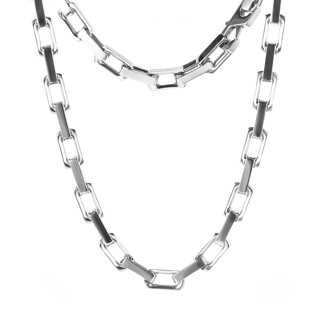 9.5mm Thick Stainless Steel Bamboo Necklaces Bracelets for Men Women Waterproof Square Rhombus Chain Accessories