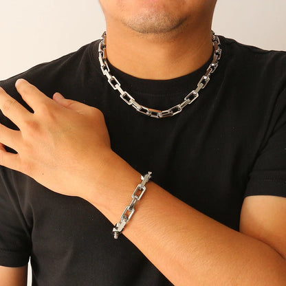 9.5mm Thick Stainless Steel Bamboo Necklaces Bracelets for Men Women Waterproof Square Rhombus Chain Accessories
