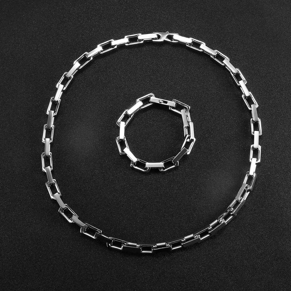 9.5mm Thick Stainless Steel Bamboo Necklaces Bracelets for Men Women Waterproof Square Rhombus Chain Accessories