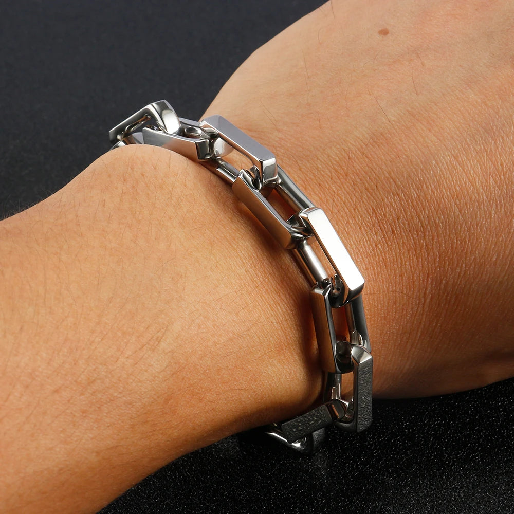 9.5mm Thick Stainless Steel Bamboo Necklaces Bracelets for Men Women Waterproof Square Rhombus Chain Accessories