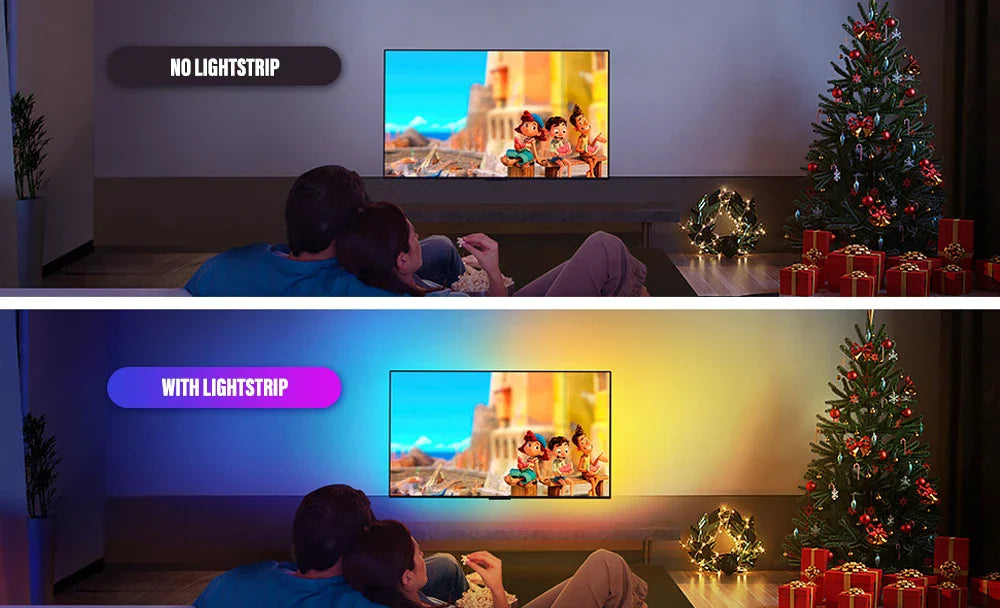 TV LED Backlight with AR Camera Color Gamut Sensor RGBIC Light Music Sync Strip For 55-85 Inch Monitors Light linkage Ambilight