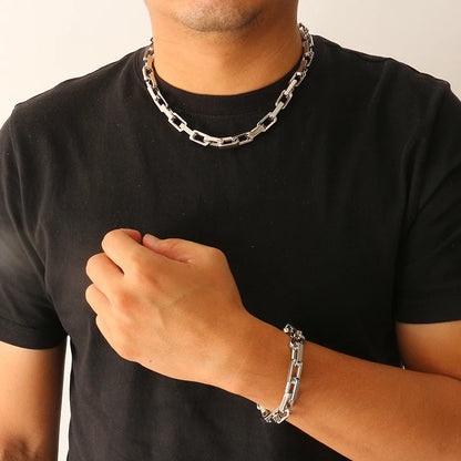 9.5mm Thick Stainless Steel Bamboo Necklaces Bracelets for Men Women Waterproof Square Rhombus Chain Accessories