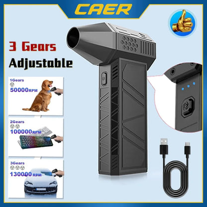CAER Mini Turbo Jet Fan Electric Air Duster with 3 Gear Adjustable 130000RPM Wind Speed 52m/s Car Computer Cleaning Blower Tool