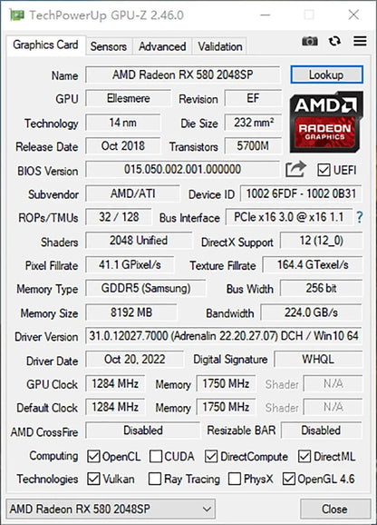 USED MLLSE AMD RX 580 8GB 2048SP Gaming Graphics Card GDDR5 256Bit PCI-E 3.0 ×16 8Pin Radeon GPU Rx 580 Video Card Placa Video