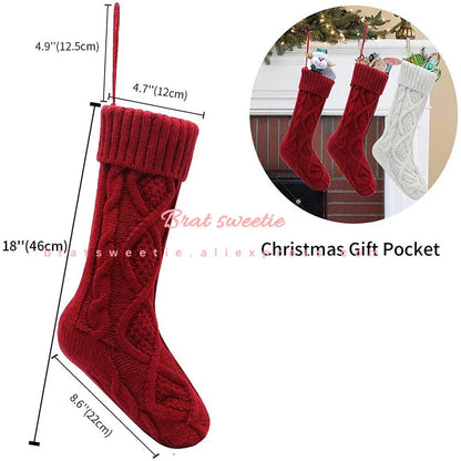 4pcs Christmas Stockings 18 Inches Large Size Cable Knitted Socks Gift Bags Christmas Decorations for Home Xmas Tree Ornaments