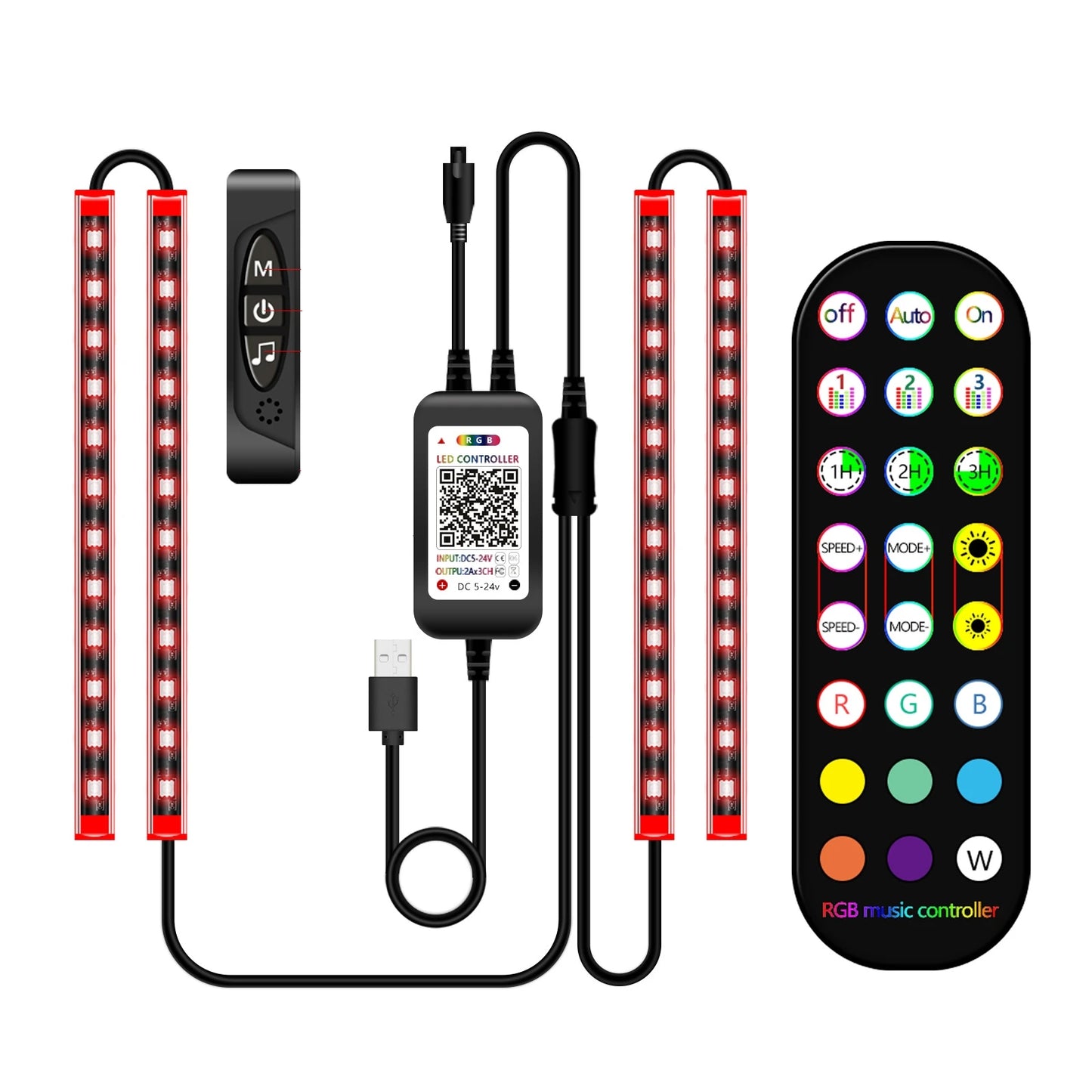 Car Foot Ambient Light RGB LED Car Interior Lights USB Cigarette  Lighter Backlight Music Control Wireless App Atmosphere Lights