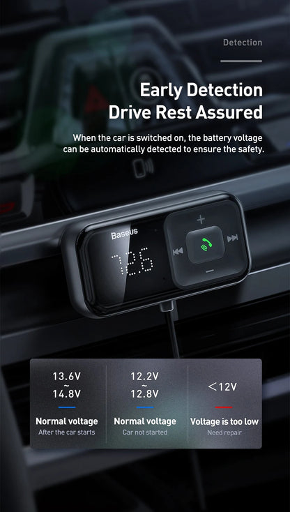 Transmisor modulador FM Baseus con Bluetooth 5.0, radio FM, cargador USB de 3,1 A, kit manos libres para coche, transmisor FM de audio auxiliar inalámbrico