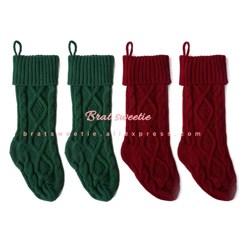 4pcs Christmas Stockings 18 Inches Large Size Cable Knitted Socks Gift Bags Christmas Decorations for Home Xmas Tree Ornaments
