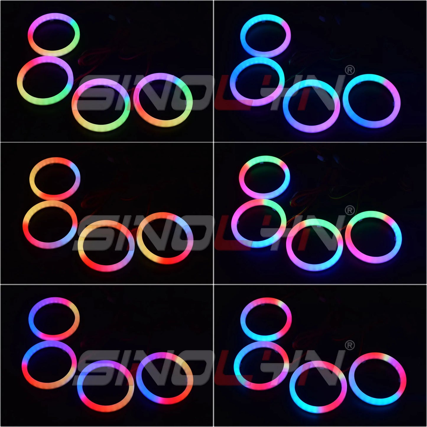 Sinolyn RGB Revolving Dynamic Cotton Angel Eyes Sequential Flowing Bluetooth -compatible APP Control 4 LED Rings 80/90/95/100mm