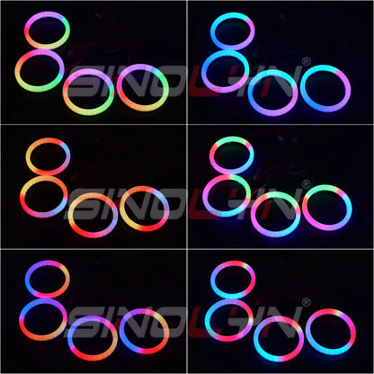 Sinolyn RGB Revolving Dynamic Cotton Angel Eyes Sequential Flowing Bluetooth -compatible APP Control 4 LED Rings 80/90/95/100mm
