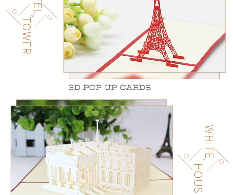 3D Pop UP Invitations Card 3D Paper World Attractions Birthday Greeting Cards 3D Tourist Postcard Save The Date Boy Gift Card