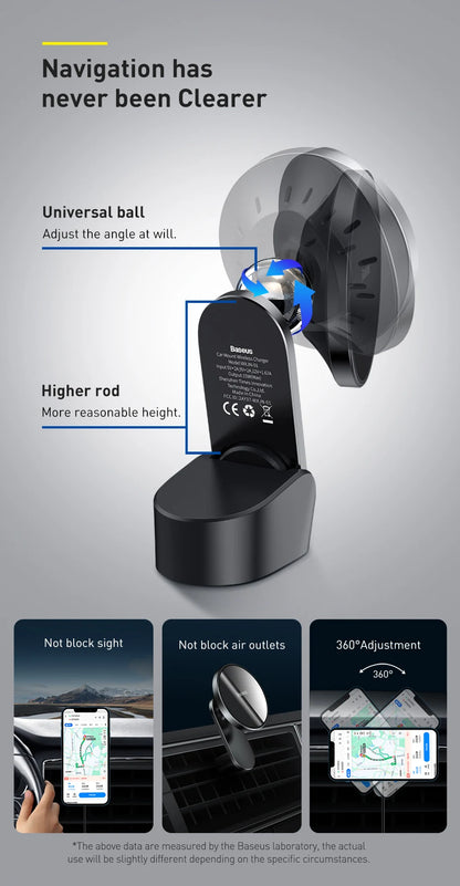 Baseus Car Mount Wireless Charger Magnetic Suction Dashboard Air Outlet Holder Wireless Charging for iPhone 12 13 Series
