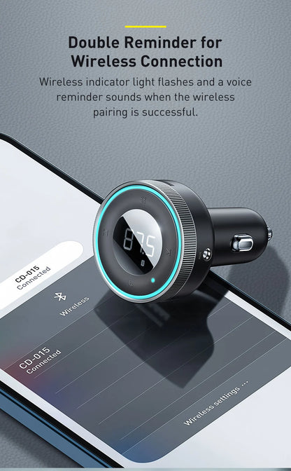 Transmisor FM Baseus para coche, adaptador de música con Bluetooth 5.0, cargador USB dual de 3,4 A, reproductor de MP3, radio, modulador FM