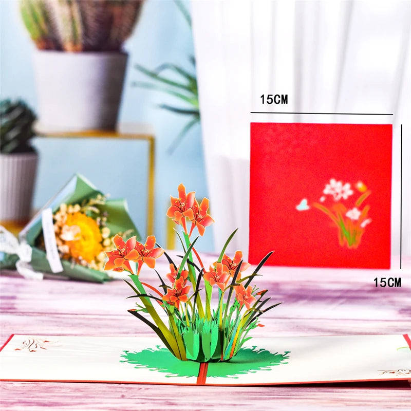 Tarjeta de felicitación emergente con flores en 3D para cumpleaños, día de la madre, día del padre, graduación, aniversario de bodas, mejórate pronto, simpatía