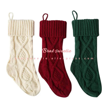 4pcs Christmas Stockings 18 Inches Large Size Cable Knitted Socks Gift Bags Christmas Decorations for Home Xmas Tree Ornaments