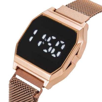Simple Square LED Watch for Men Women Luxury Gold Men's Digital Watch Metal Mesh Strap Fashion Mens Electronic Watch Male Clock