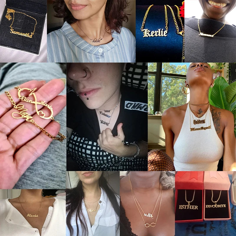 Atoztide New Personalized Custom Name Wing Necklaces Letters Stainless Butterfly Pendant Chain for Women Christmas Jewelry Gift