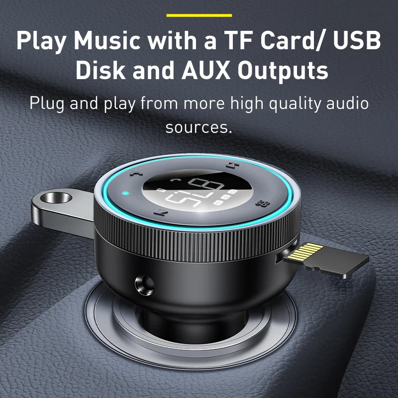 Transmisor FM Baseus para coche, adaptador de música con Bluetooth 5.0, cargador USB dual de 3,4 A, reproductor de MP3, radio, modulador FM
