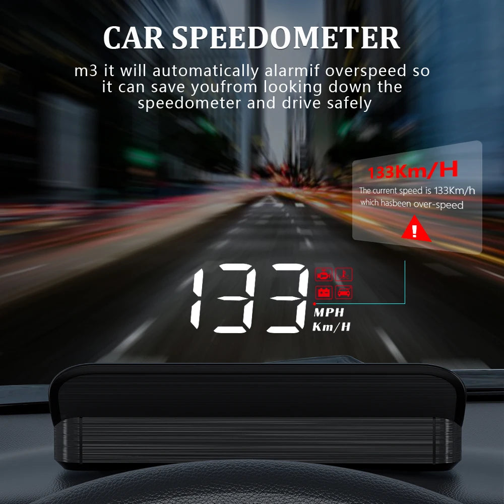WiiYii M3 HUD Affichage tête haute OBD2 Ordinateur de bord Projecteur de vitesse OBD2 Auto Ordinateur de bord Alarme de kilométrage de carburant Accessoires de voiture