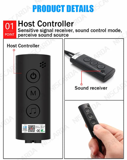 48 LED Remote App Control Light Strip DIY Mode and Music Sync Under Dash Lighting With USB Car Charger DC12V Interior Lights