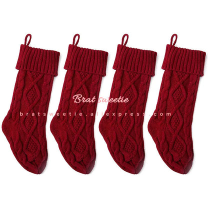 4pcs Christmas Stockings 18 Inches Large Size Cable Knitted Socks Gift Bags Christmas Decorations for Home Xmas Tree Ornaments