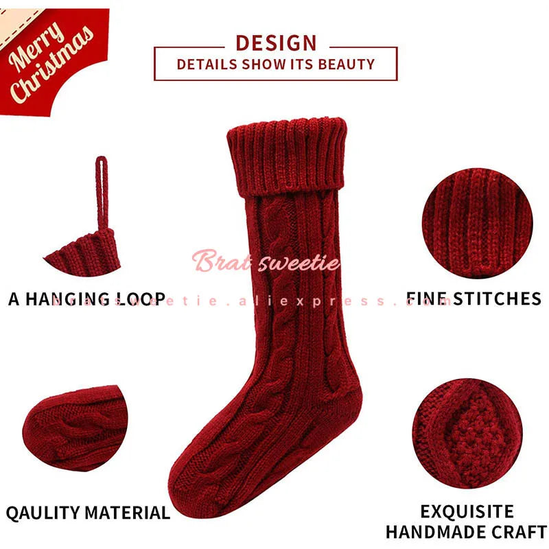 4pcs Christmas Stockings 18 Inches Large Size Cable Knitted Socks Gift Bags Christmas Decorations for Home Xmas Tree Ornaments