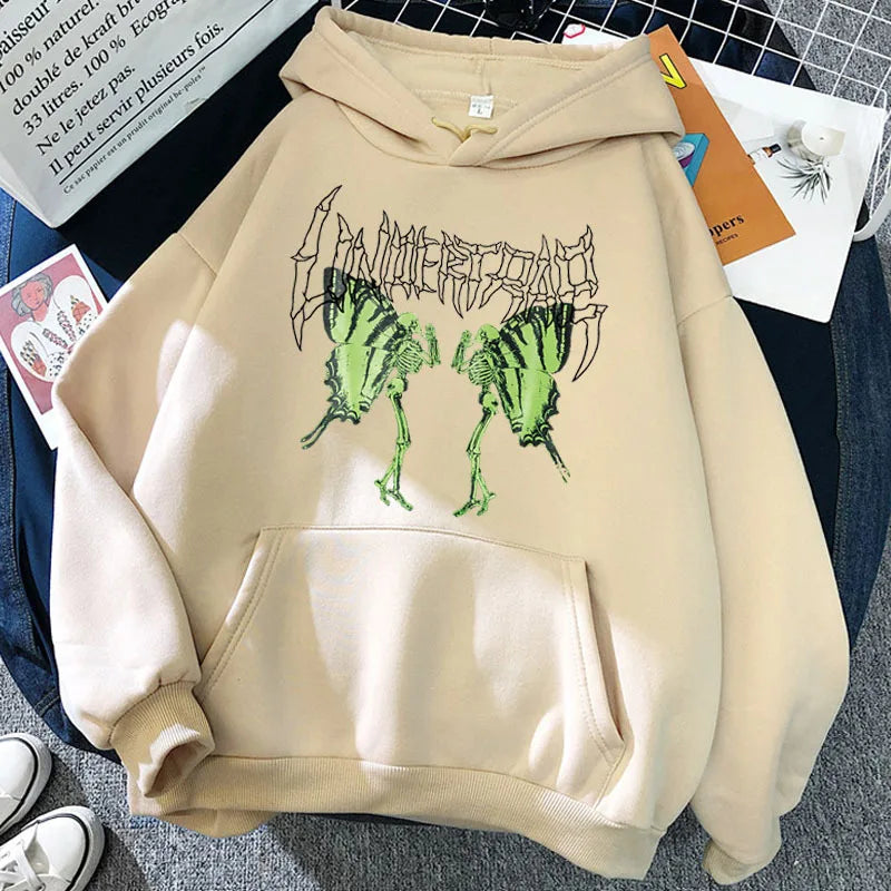 2021 New Hooded Sweatshirt Men's and Women's Casual Sweatshirt Gothic Skull Harajuku Butterfly Couple Hoodie