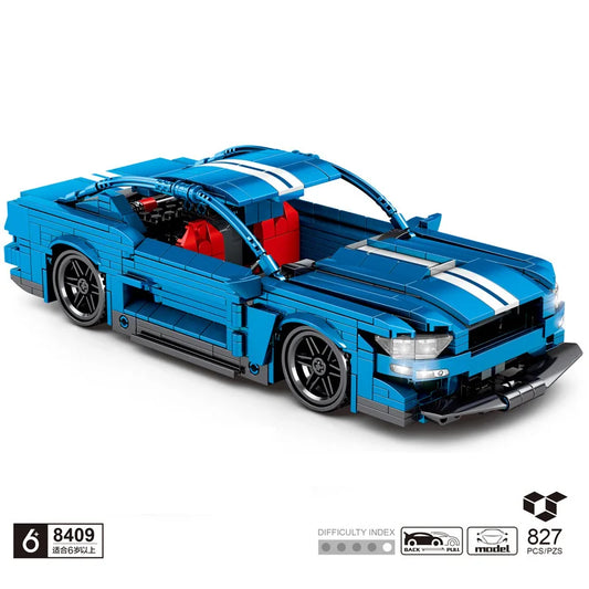 Technical Muscle Car Building Block Mustangs Shelby Gt500 Model Pull Back Vehicle Assembly Bricks Toy Collection For Boy Gift