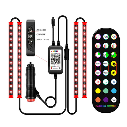 Car Foot Ambient Light RGB LED Car Interior Lights USB Cigarette  Lighter Backlight Music Control Wireless App Atmosphere Lights
