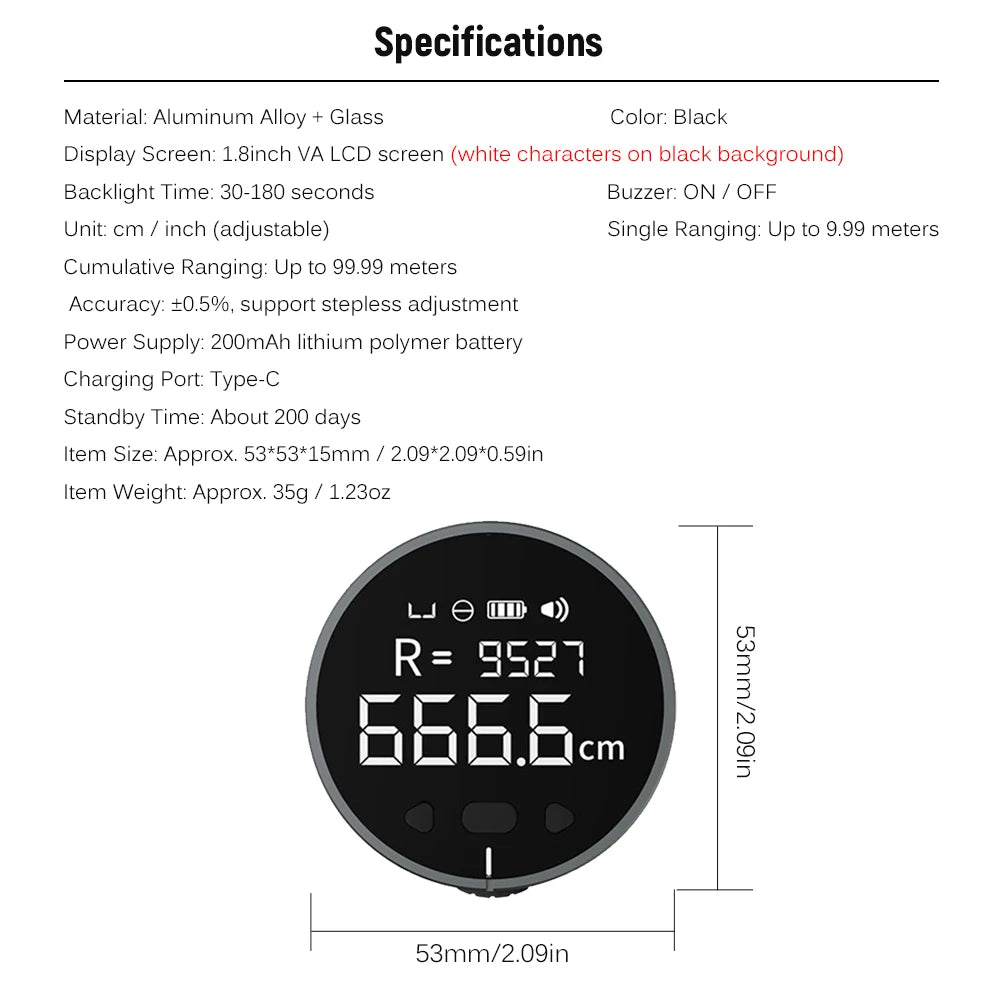 8 in 1 Handheld High Accuracy Laser Rangefinder 99M LCD Display Laser Range Finder Electronic Ruler Distance Meter