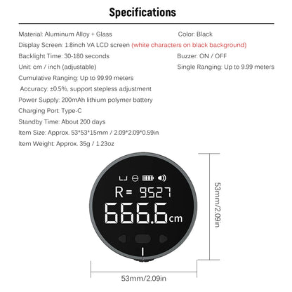 8 in 1 Handheld High Accuracy Laser Rangefinder 99M LCD Display Laser Range Finder Electronic Ruler Distance Meter