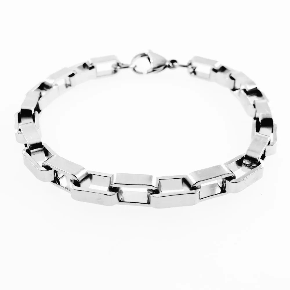 5mm 6mm Width Box Chain Men's Big Bracelet Fashion Jewelry