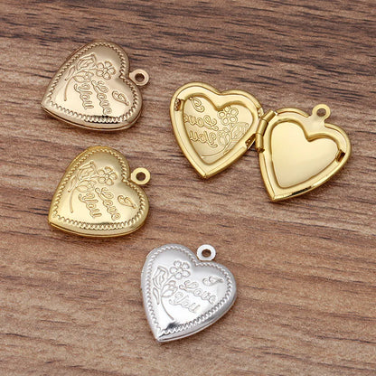 10 piezas de 18*22 mm de metal, latón, chapado en oro o plata, dijes de medallón con forma de corazón, colgante de medallón con foto para hacer joyas