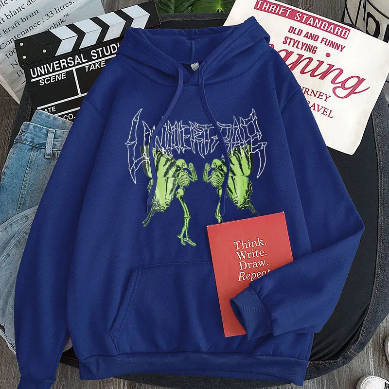 2021 New Hooded Sweatshirt Men's and Women's Casual Sweatshirt Gothic Skull Harajuku Butterfly Couple Hoodie