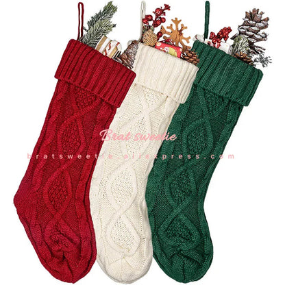 4pcs Christmas Stockings 18 Inches Large Size Cable Knitted Socks Gift Bags Christmas Decorations for Home Xmas Tree Ornaments