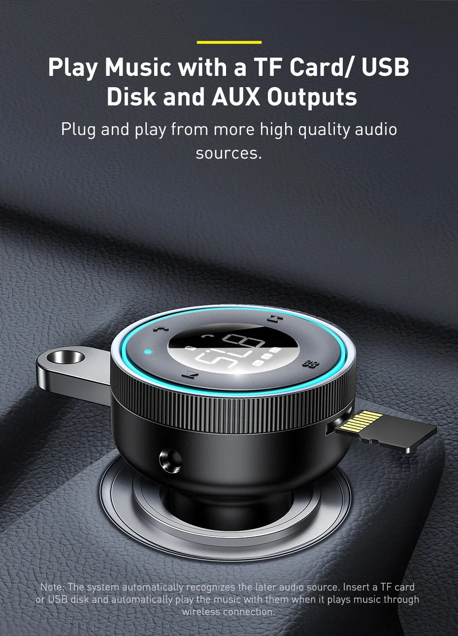 Transmisor FM Baseus para coche, adaptador de música con Bluetooth 5.0, cargador USB dual de 3,4 A, reproductor de MP3, radio, modulador FM