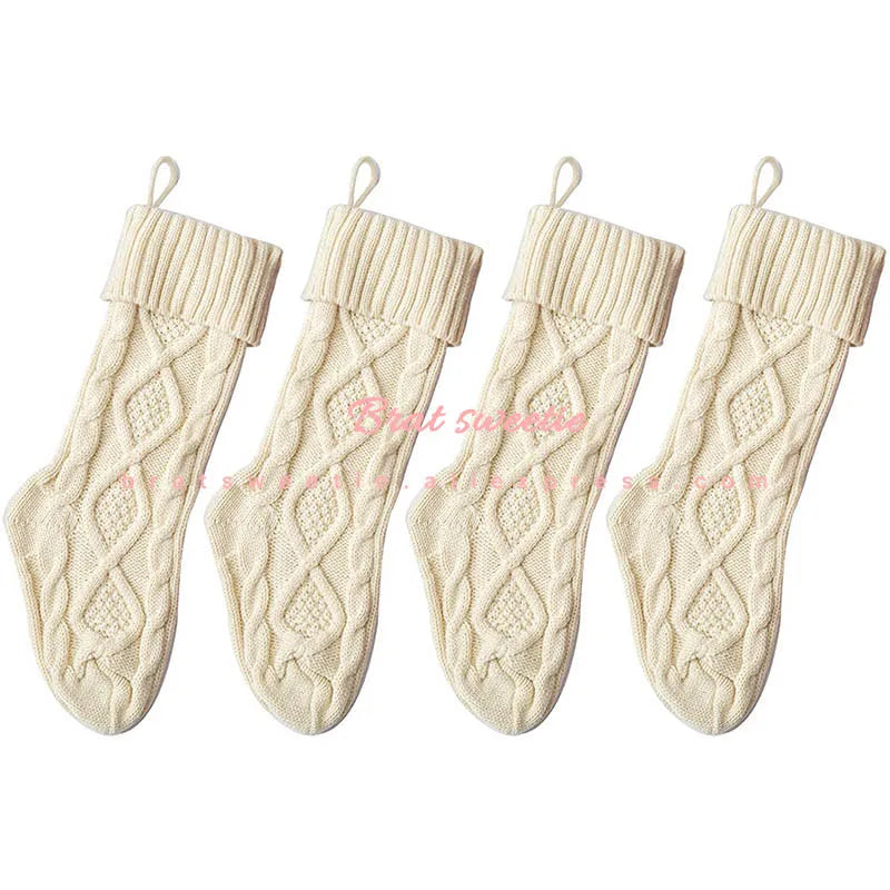 4pcs Christmas Stockings 18 Inches Large Size Cable Knitted Socks Gift Bags Christmas Decorations for Home Xmas Tree Ornaments