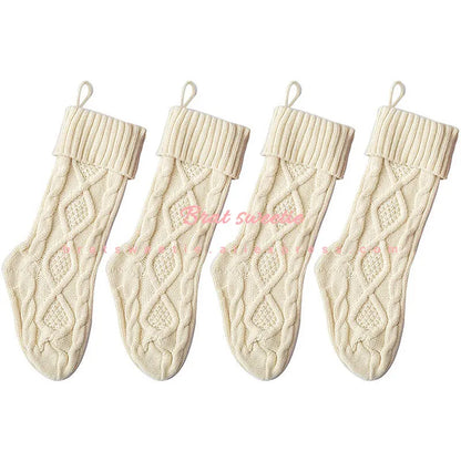 4pcs Christmas Stockings 18 Inches Large Size Cable Knitted Socks Gift Bags Christmas Decorations for Home Xmas Tree Ornaments