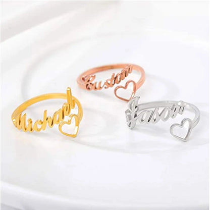 Personalized Custom Name Rings For Women Romantic Jewelry Stainless Steel Love Heart Adjustable Rings Wedding Couple Band Gift
