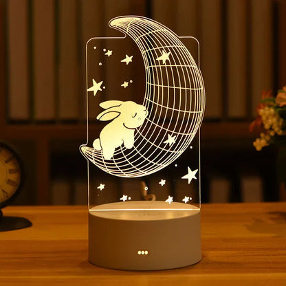 3D Cute Kids DIY Lamp LED Night Light Valentines Day Gift Wedding Decoration Baby Shower Kids Birthday Party Rabbit Easter Decor