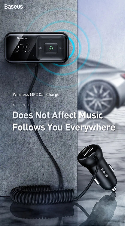 Transmisor FM para coche Baseus, compatible con Bluetooth 5.0, cargador USB para coche, kit manos libres auxiliar inalámbrico, modulador de radio para coche, reproductor MP3