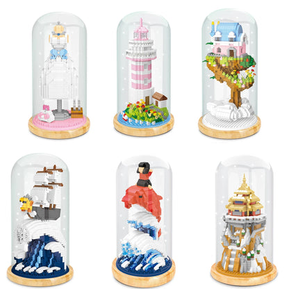 WiseHawk Micro Building Blocks One Piece Wedding Dress Light Tree House Kids Mini Brick Toys con caja de presentación y luz LED