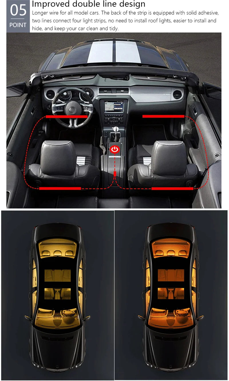 Car Foot Ambient Light RGB LED Car Interior Lights USB Cigarette  Lighter Backlight Music Control Wireless App Atmosphere Lights