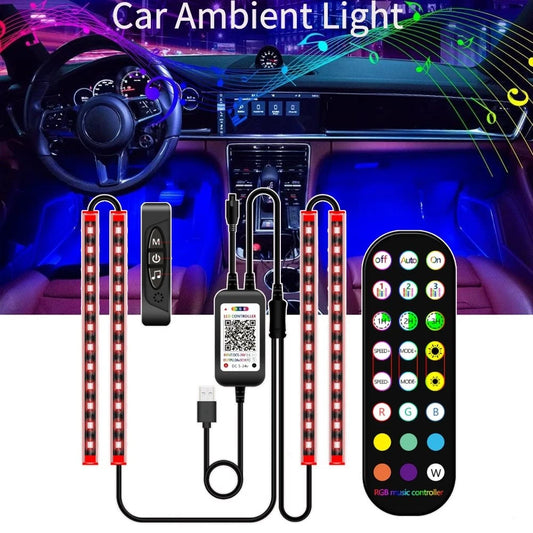 Car Foot Ambient Light RGB LED Car Interior Lights USB Cigarette  Lighter Backlight Music Control Wireless App Atmosphere Lights