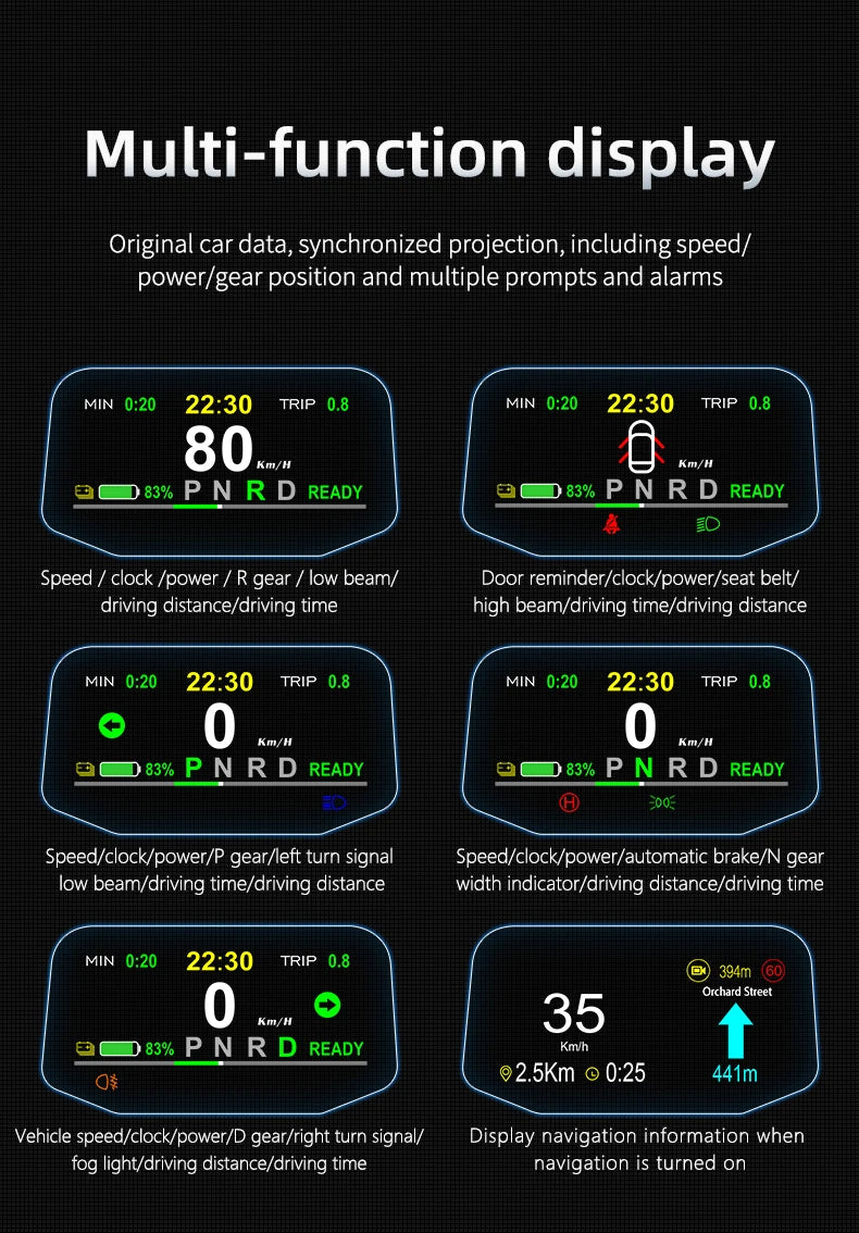 Adapt model3&Y heads-up display speed time power gear synchronization hd projection dashboard